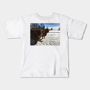 Scottish Highland Cattle Cow and Calf 1950 Kids T-Shirt